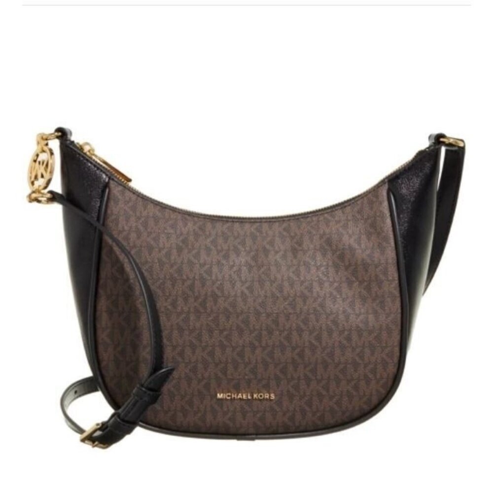 MICHAEL KORS Cheryl logo coated canvas messenger crossbody bag -Brown/Black